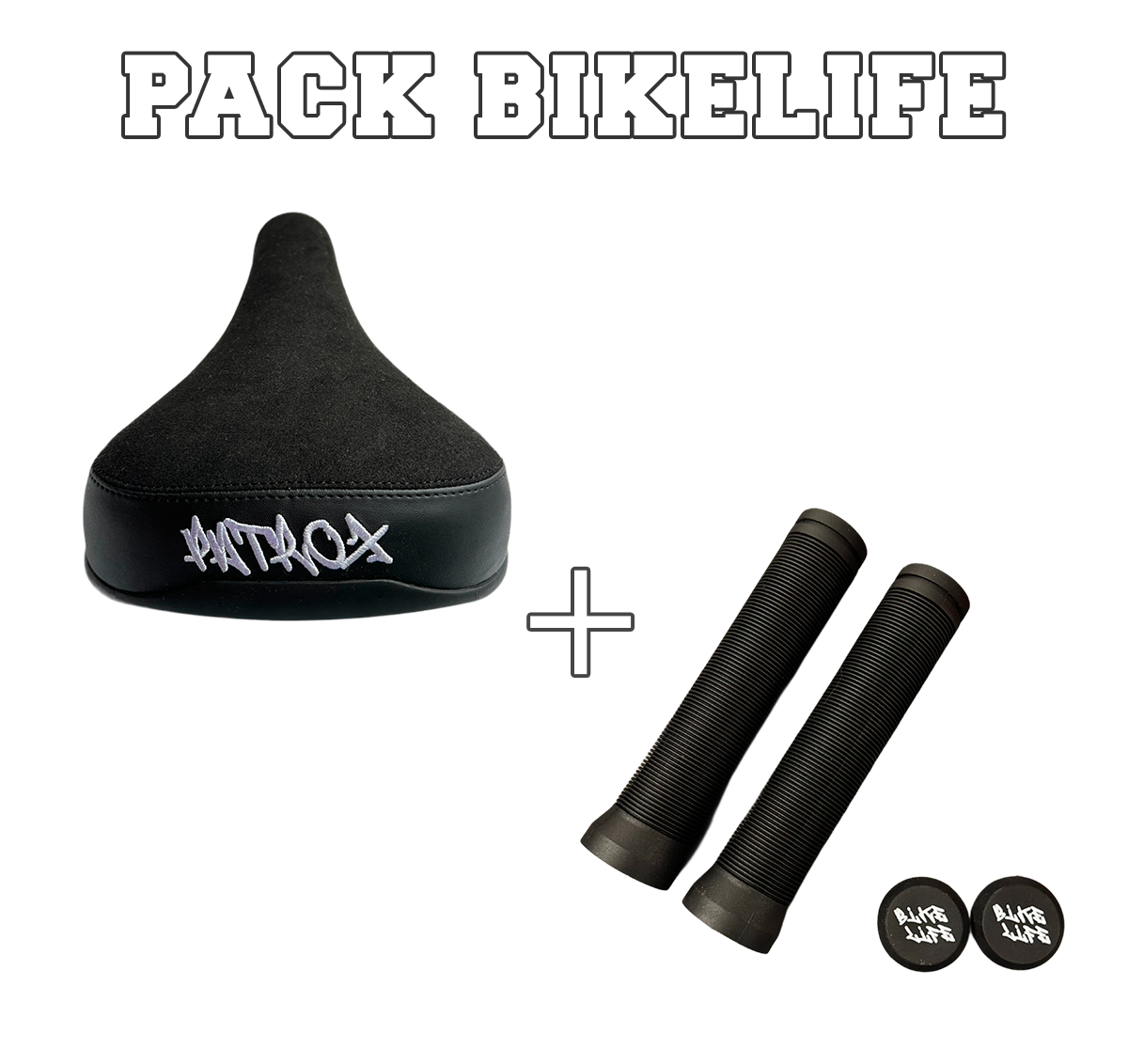 PACK BIKELIFE Patrox – Poignées 145 mm + Selle Patrox Noir