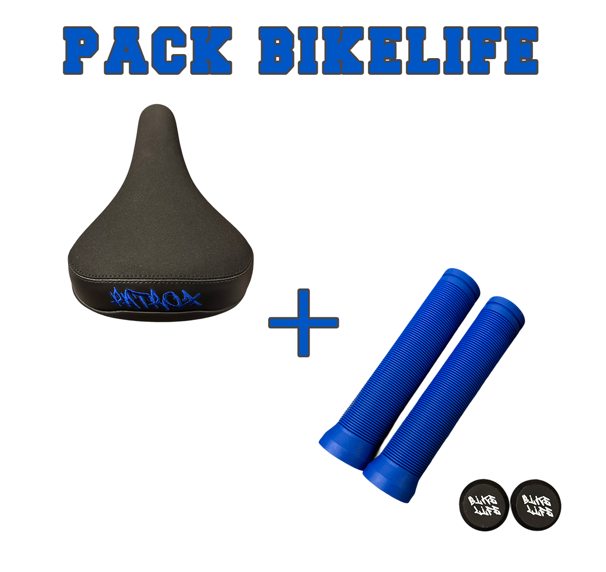 PACK BIKELIFE Patrox – Poignées 145 mm + Selle Patrox Bleu foncé