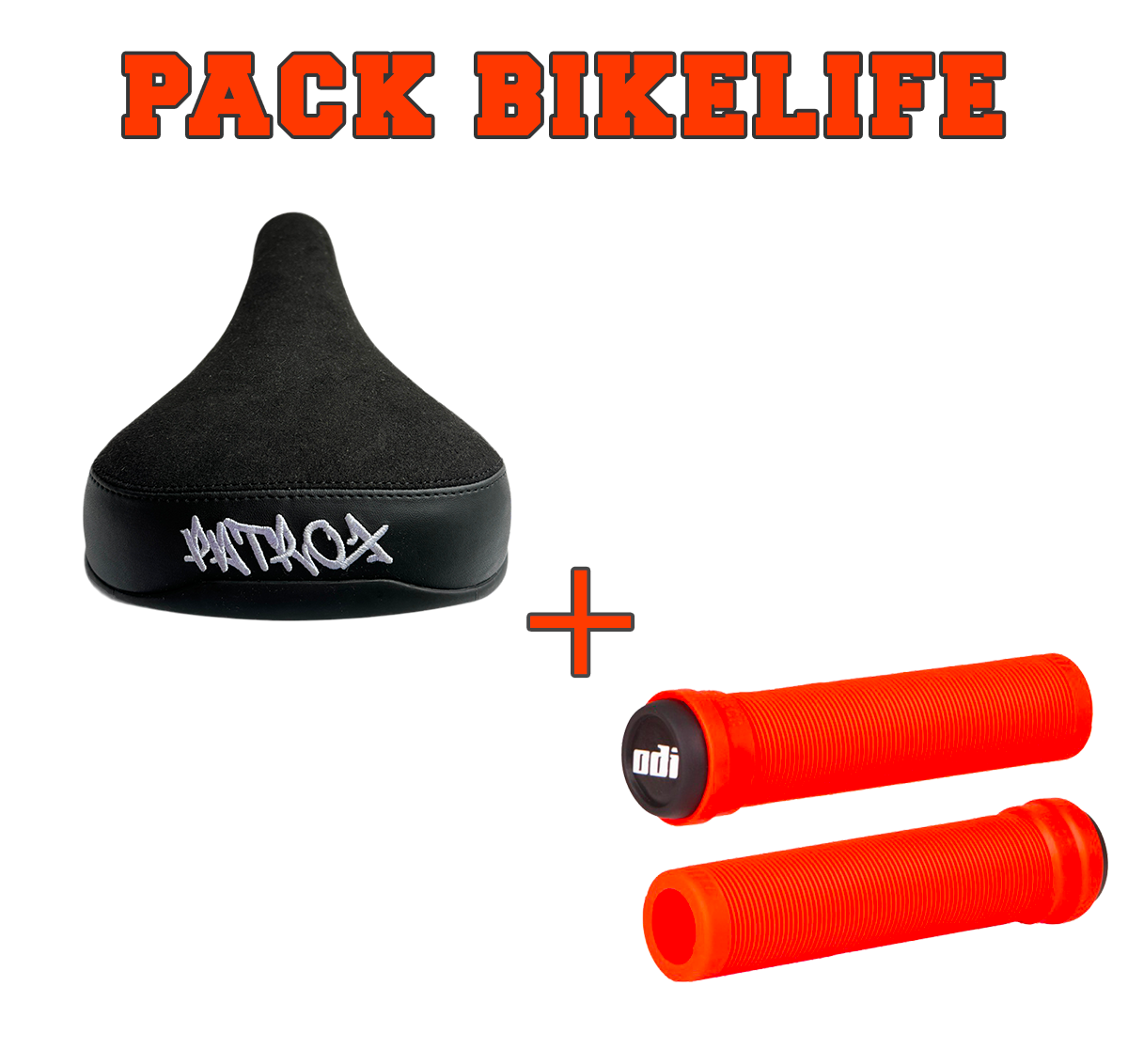 PACK BIKELIFE SELLE BLANCHE + ODI LONGNECK 135MM ORANGE