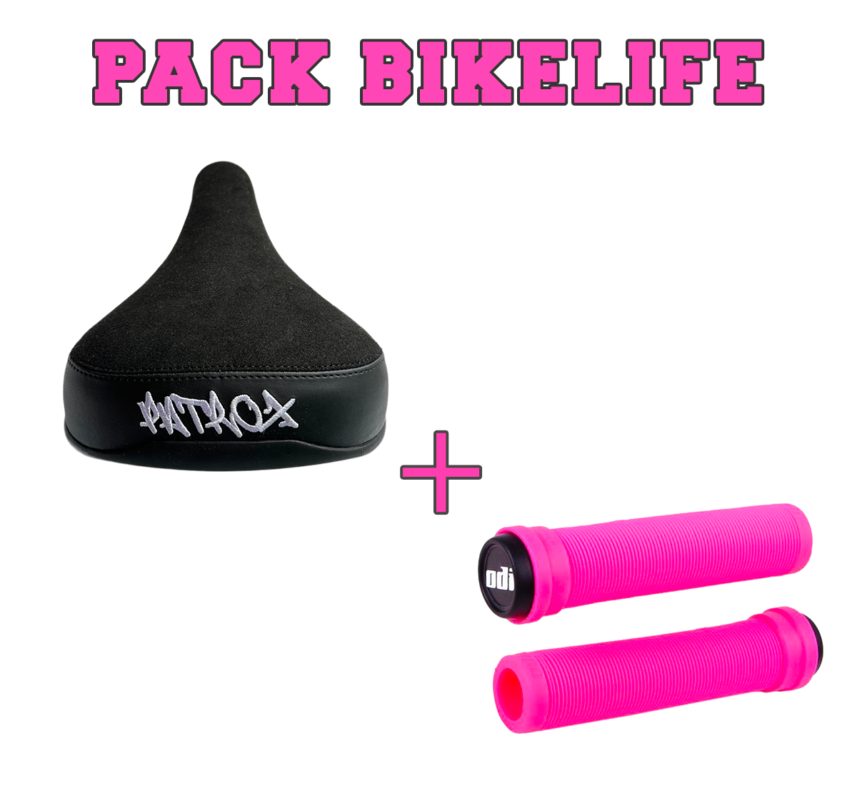 PACK BIKELIFE SELLE BLANCHE + ODI LONGNECK 135MM ROSE