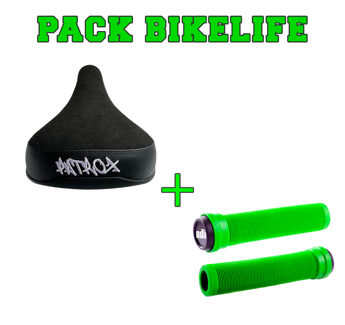 PACK BIKELIFE SELLE BLANCHE + ODI LONGNECK 135MM VERTE