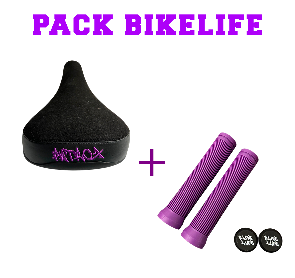 PACK BIKELIFE Patrox – Poignées 145 mm + Selle Patrox Violet