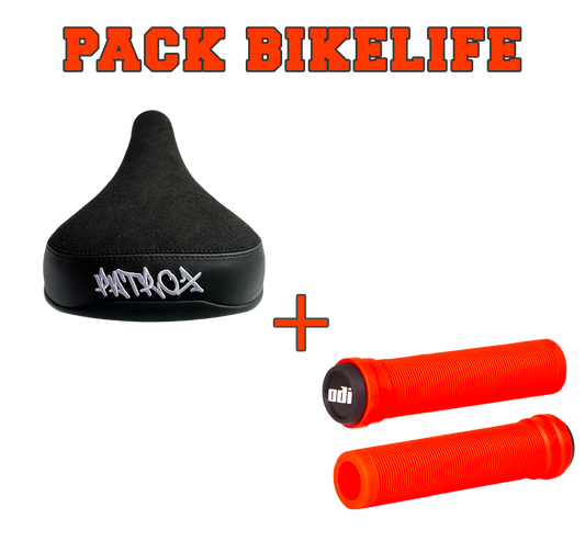 PACK BIKELIFE SELLE BLANCHE + ODI LONGNECK 135MM ORANGE
