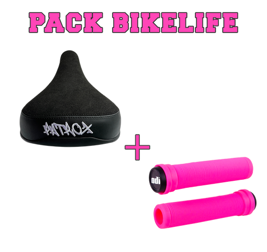 PACK BIKELIFE SELLE BLANCHE + ODI LONGNECK 135MM ROSE
