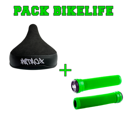 PACK BIKELIFE SELLE BLANCHE + ODI LONGNECK 135MM VERTE