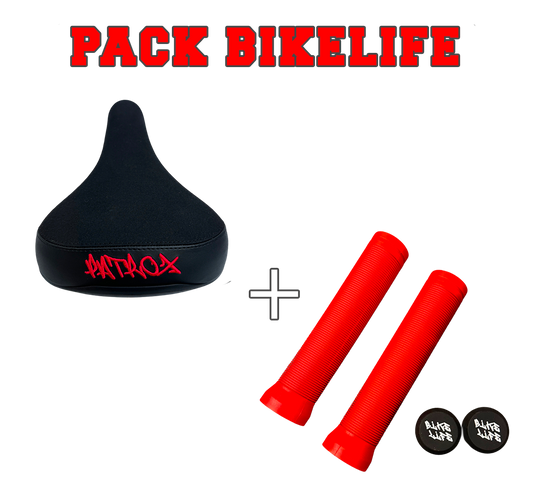 PACK BIKELIFE Patrox – Poignées 145 mm Rouge + Selle Patrox Rouge